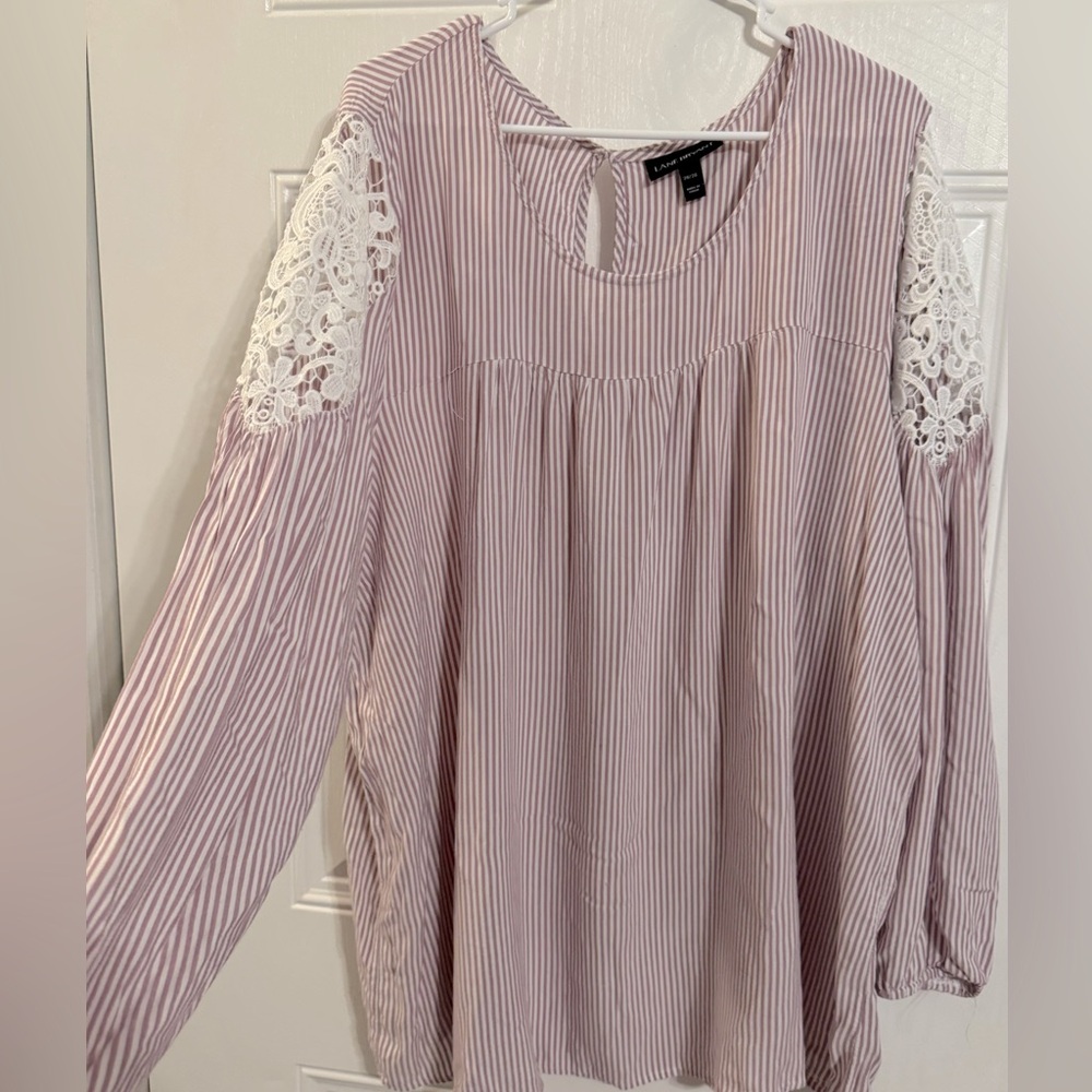 Women's Striped Lace Sleeve Top